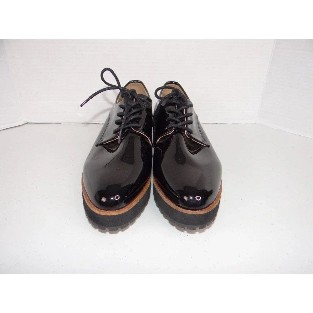 Aldo Ereillan Black Patent Platform Lug Sole Oxford Shoes Womens 7.5 1018319